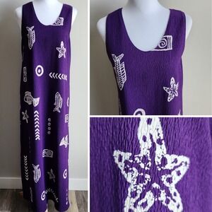 VTG Jostar Maxi Dress Womens Small Purple Fish Starfish Ocean Print Tank 90s Y2K
